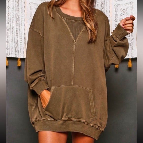 ☃️BOGO50%☃️🆕💜FANTASTIC FAWN: DUSTY LAVENDER Washed Sweater Kangaroo Pockets SM - Picture 8 of 8